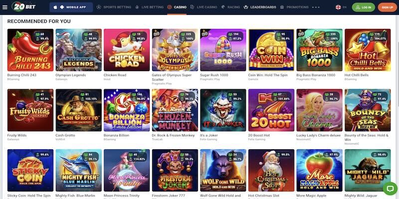 20Bet казиногийн хуудасны дэлгэцийн агшны зураг