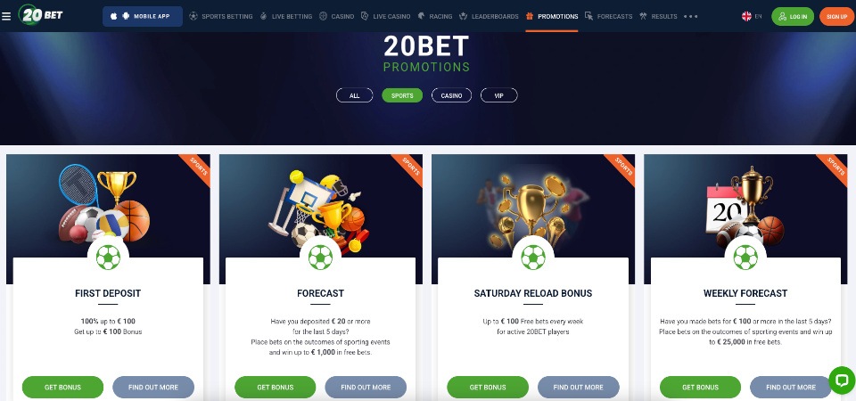 20Bet дээр урамшуулал, урамшуулал бүхий хуудасны зураг