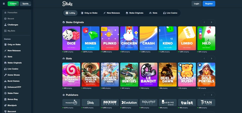 Stake-ийн үндсэн хуудасны дэлгэцийн агшин