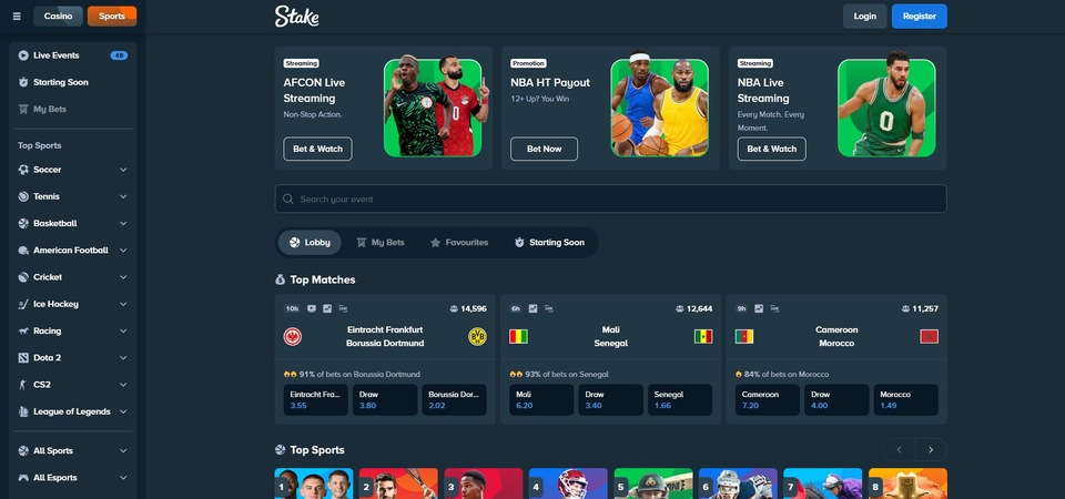 Stake спортын хуудасны дэлгэцийн агшин